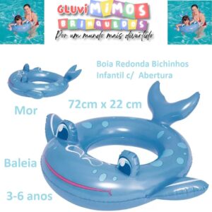 Boia Redonda Bichinhos Infantil c/  Abertura 72cm x 22 cm 3-6 anos - Mor - Baleia - até 25Kg