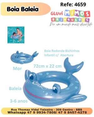 Boia Redonda Bichinhos Infantil c/  Abertura 72cm x 22 cm 3-6 anos - Mor - Baleia - até 25Kg