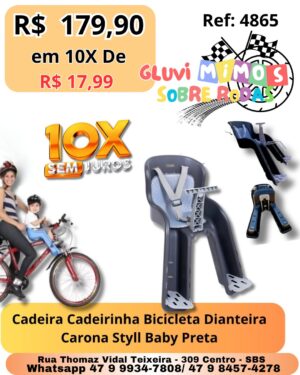 Cadeira Cadeirinha Bicicleta Dianteira Carona Styll Baby Preta
