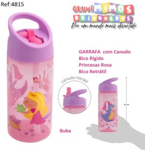 GARRAFA  com Canudo - Bico Rígido - Princesas Rosa - Buba -  Bico Retrátil