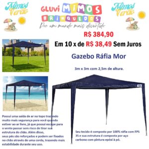 Gazebo Rafia Azul  Mor - MOR  -3m x 3m com 2,5m de altura.