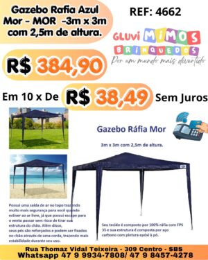 Gazebo Rafia Azul  Mor - MOR  -3m x 3m com 2,5m de altura.