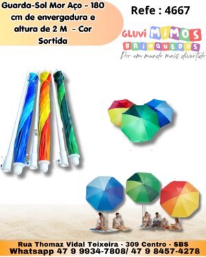 Guarda-Sol Mor Aço - 180 cm de envergadura e altura de 2 M  - Cor Sortida