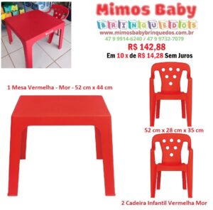 Kit Mesa  Com 2 Cadeiras Infantil Mor - Vermelha