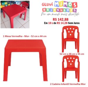 Kit Mesa  Com 2 Cadeiras Infantil Mor - Vermelha