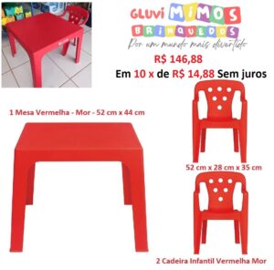 Kit Mesa  Com 2 Cadeiras Infantil Mor - Vermelha