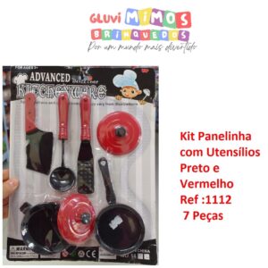 Kit Panelinha com Utensílios - Preto e  Vermelho -  Ref :1117 - 7 Peças