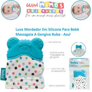 Luva Mordedor Em Silicone Para Bebê Massageia A Gengiva Buba - Azul