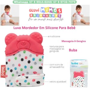 Luva Mordedor Em Silicone Para Bebê Massageia A Gengiva Buba - Rosa