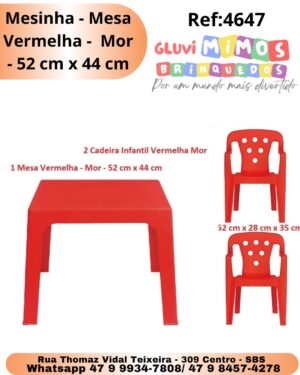 Mesinha - Mesa Vermelha -  Mor  - 52 cm x 44 cm