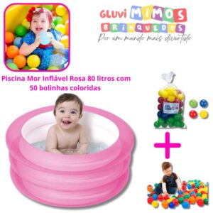 Piscina Mor Inflável Rosa 80 litros com 50 bolinhas coloridas