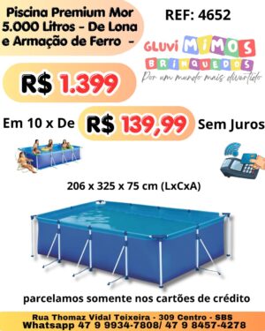 Piscina Premium Mor 5.000 Litros - De Lona e Armação de Ferro  - 2,06 M x 3,25 M x75 cm (LxCxA)