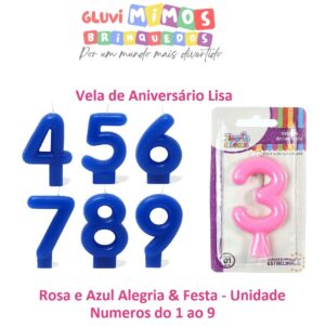 Vela de Aniversário Lisa Rosa e Azul Alegria & Festa - Unidade