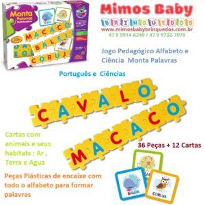 Jogo Pedagógico Alfabeto e Ciência  Monta Palavras, Elka -36 pçs e 12 Cartas