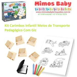 Kit Carimbos Infantil Meios de Transporte Pedagógico Com Giz - Pais e filhos