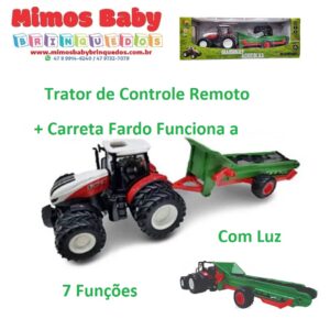 Trator Controle Remoto + Carreta Fardo 1:24 - CKS Toys - Com Luz - 45 Centimetros