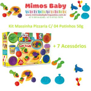 Kit Massinha Pizzaria C/ 04 Potinhos 50g  + 7 Acessórios - Cotiplás
