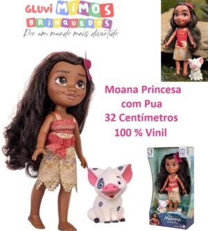 Boneca Moana Princesa Disney 32 Centímetros  com Pua - Cotiplás- 100 %
