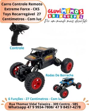 Carro Controle Remoto Extreme Force - CKS Toys Recarregável  27 Centímetros - Com luz