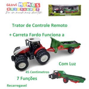 Trator Controle Remoto + Carreta Fardo 1:24 - CKS Toys - Com Luz - 45 Centimetros