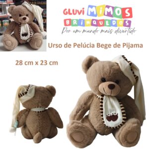 Urso de Pelúcia Bege de Pijama  - 28 cm x 23 cm