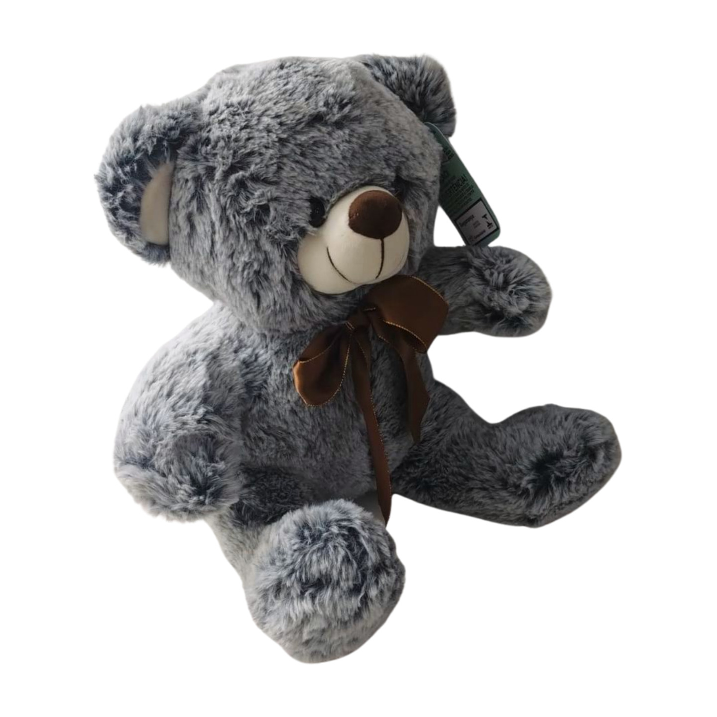 Urso de Pelúcia Cinza com Laço Marrom - 26 cm x 27 cm - Imagem 3