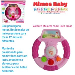Volante Musical com Luzes  Rosa -  Pica Pau