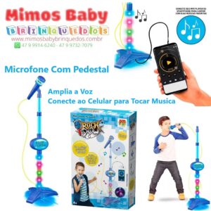 Microfone Com Pedestal Rock Show Azul -  Dm Toys