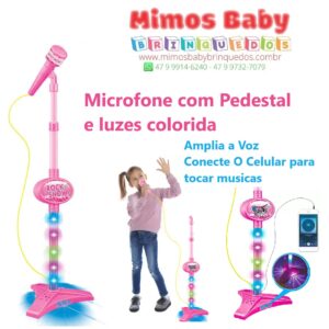 Microfone Com Pedestal Rock Show Rosa  - Dm Toys