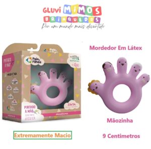 Mordedor Infantil Látex Mãozinha Rosa Pais e Filhos - 9 Centimetros