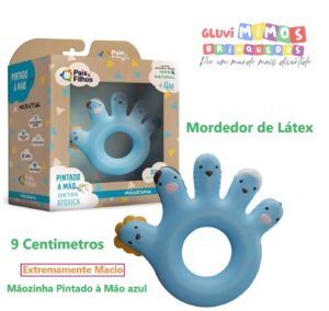 Mordedor de Látex Mãozinha Pintado à Mão azul -  9 Centimetros