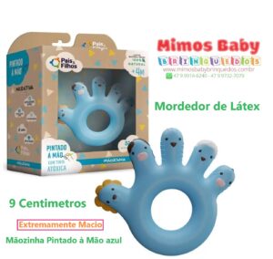 Mordedor de Látex Mãozinha Pintado à Mão azul -  9 Centimetros