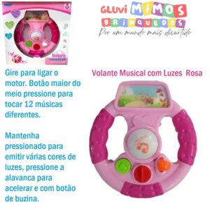 Volante Musical com Luzes  Rosa -  Pica Pau