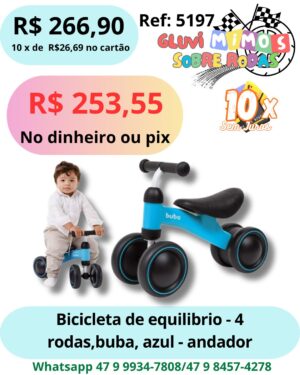 Bicicleta de Equilibrio - 4 Rodas, BUBA, Azul - Andador