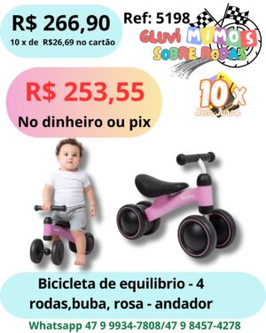Bicicleta de Equilibrio - 4 Rodas, BUBA, Rosa - Andador
