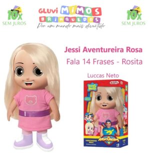 Boneca Jessi Aventureira Rosa Luccas Neto Fala 14 Frases - Rosita - 27 Centimetros