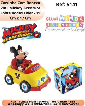 Carrinho Com Boneco Vinil Mickey Aventura Sobre Rodas Lider - 19 Cm x 17 Cm