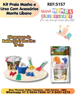 Kit Praia Masha e o Urso  - Monte Líbano - Dimensoes do Balde (CLA): 18 x 18 x 19,5 cm