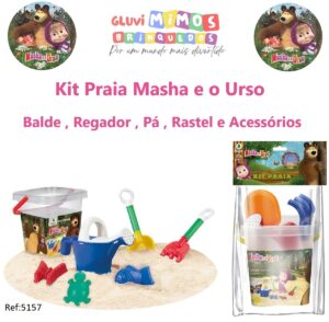 Kit Praia Masha e o Urso  - Monte Líbano - Dimensoes do Balde (CLA): 18 x 18 x 19,5 cm