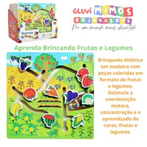 Jogo em Madeira Aprenda Brincando Frutas e Legumes