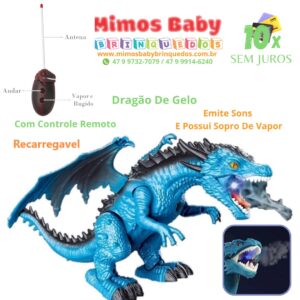 Dragão De Gelo Com Controle Remoto Emite Sons E Possui Sopro De Vapor - Recarregável