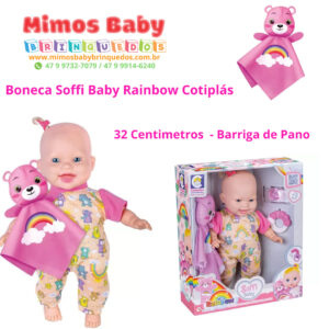 Boneca Soffi Baby Rainbow Cotiplás -  32 Centimetros  - Barriga de Pano