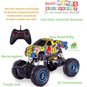 Carrinho Controle Remoto Max Road Rally - Recarregável - Polibrinq - Camionete Monster  - 22 Centimetros