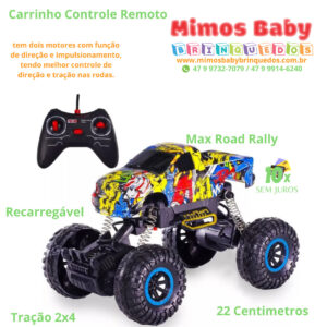 Carrinho Controle Remoto Max Road Rally - Recarregável - Polibrinq - Camionete Monster  - 22 Centimetros