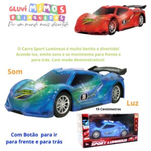 Carro a pilha Sport Luminous - Luz e Som - Com Botões para Controlar - 19 Centimetros