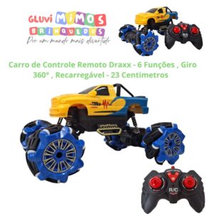 Carro de Controle Remoto Draxx - 6 Funções , Giro 360° , Recarregável - 23 Centimetros