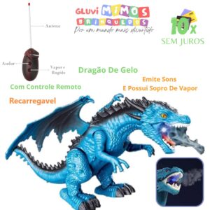 Dragão De Gelo Com Controle Remoto Emite Sons E Possui Sopro De Vapor - Recarregável
