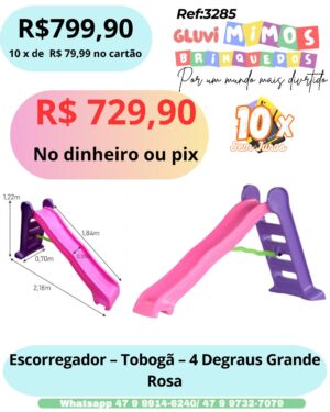 Escorregador - Tobogã  - 4 Degraus Grande Rosa