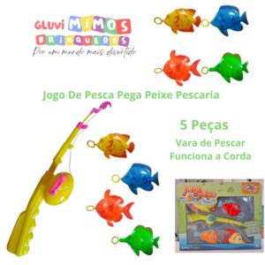 Jogo De Pesca Pega Peixe Pescaria 5 Peças - Vara de Pescar Funciona a Corda