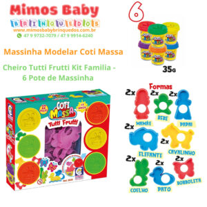 Massinha Modelar Coti Massa Cheiro Tutti Frutti Kit Familia - 6 Pote de Massinha